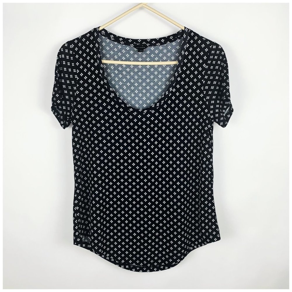 Ann Taylor Black White Scoop Neck Top S